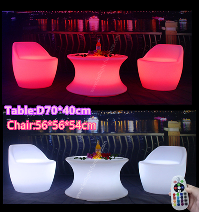 Illuminated Furniture Type LED Coffee Table Set With Rechargeable RGB Light