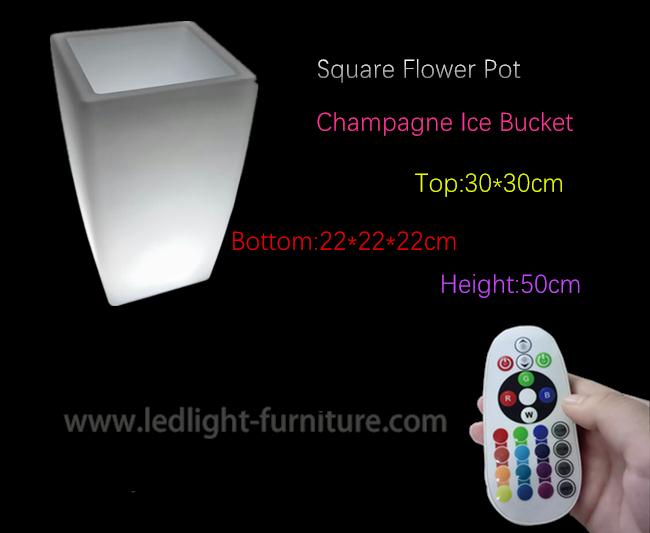 Square Tall Led Flower Pots / Led Colour Changing Ice Bucket For Champagne